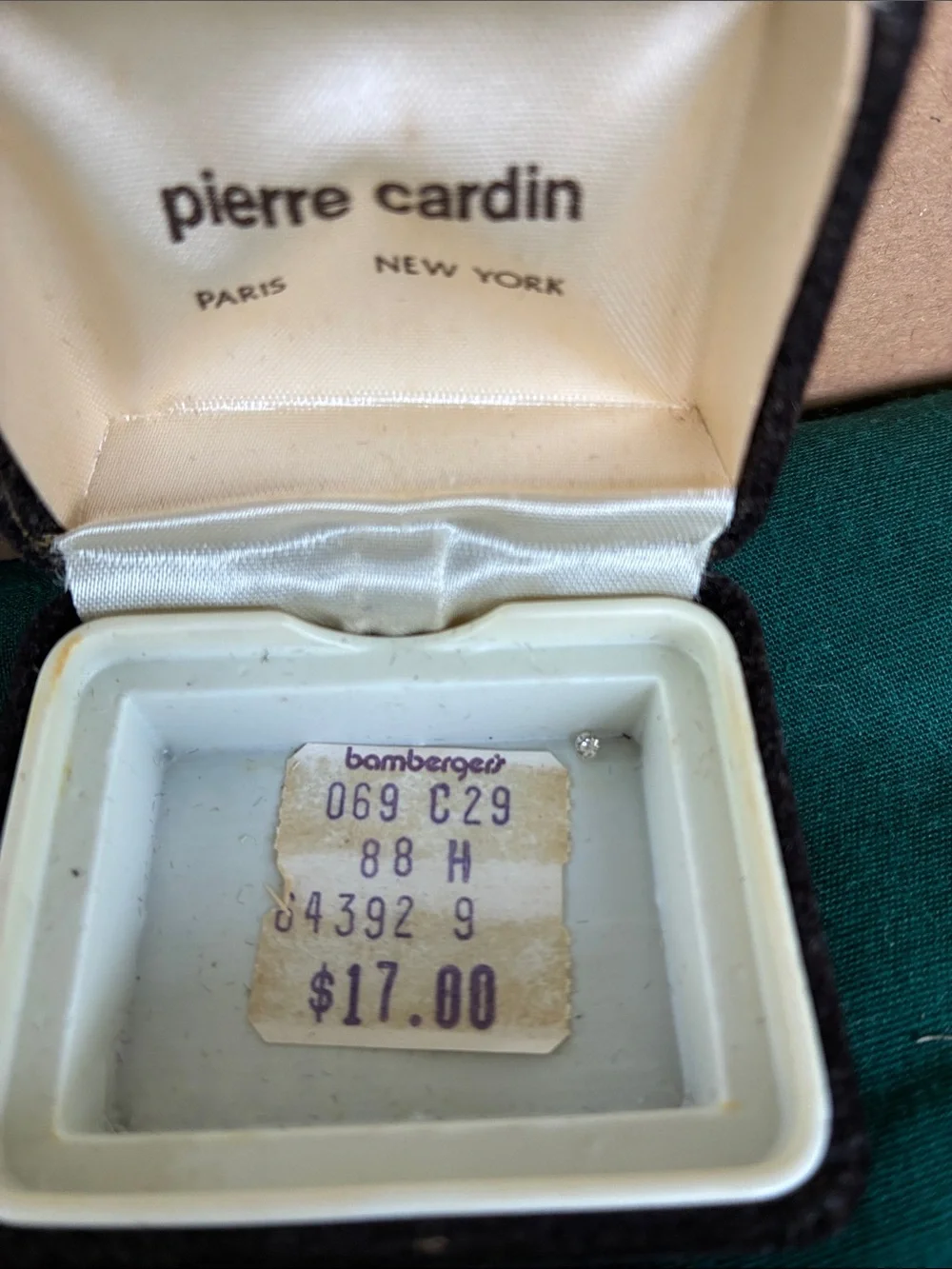 Pierre Cardin Black and Cream Tie Tac in Original Small Jewelry Case